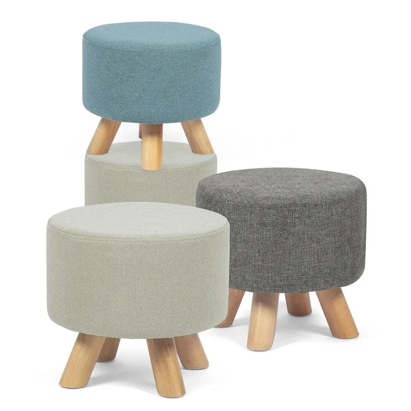 Adeco Modern Round Ottoman Home Footrest Stool/ Linen Fabric Seat Pouf