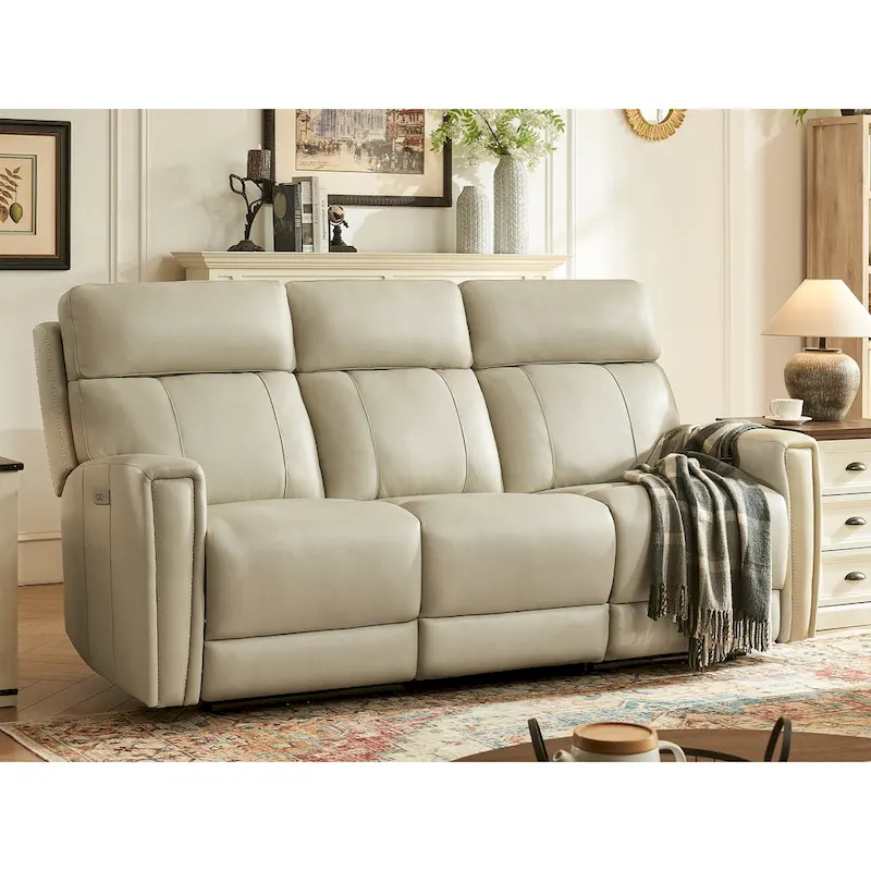 81.5 Genuine Leather Zero Gravity Power Recliner Sofa with Power Headrest, USB&USB-C Port