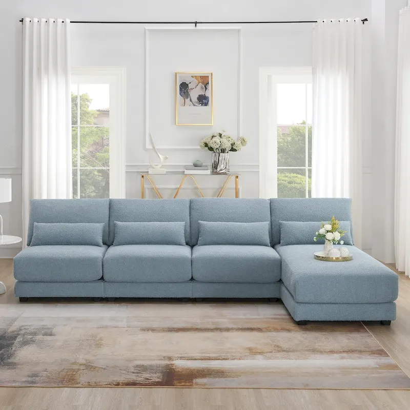 Oversized Deep Seat Sectional Sofa with Reversible Chaise,Convertible L-shaped Couch,Blue
