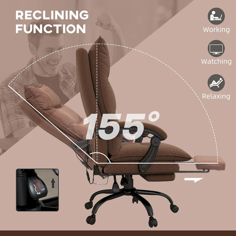 Vinsetto High Back Massage Office Chair with 6 Vibration Points, Heated Reclining Microfiber Computer Chair with Footrest