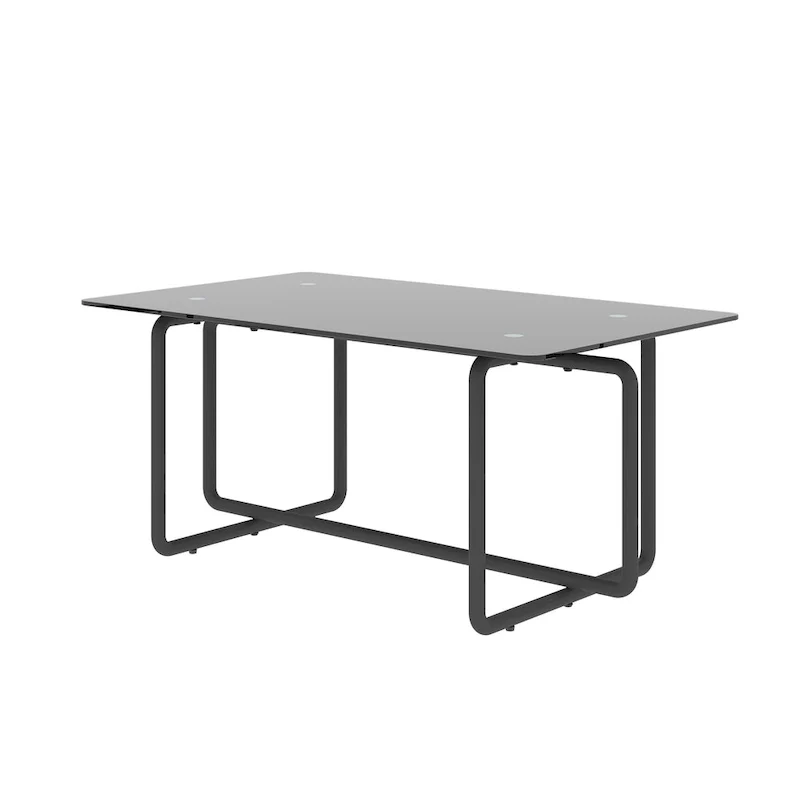 Modern Tempered Glass and Black Metal Coffee Table - 23.62 x 39.37 x 17.71
