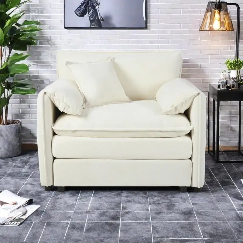 Chenille Modular Armchair with Storage Pockets & Toss Pillow