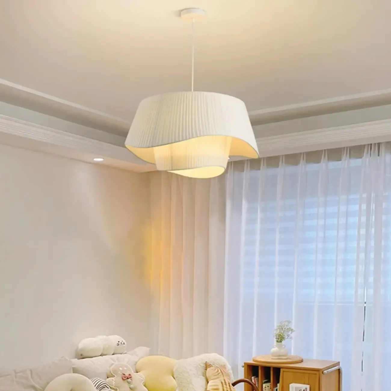 Nordic White Fabric Drum Tier Chandelier