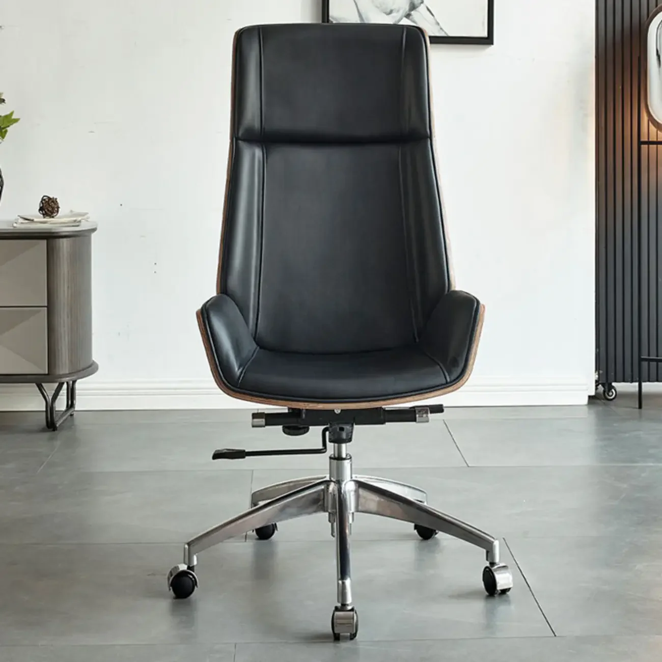 High-Back Black Leather Adjustable Swivel Office Chair
