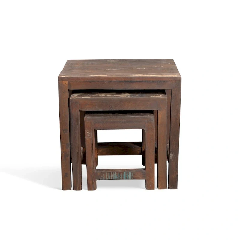 Handmade Old Reclaimed Wood Nesting Tables, Set of 3 (India) - 20  x 16  x 24