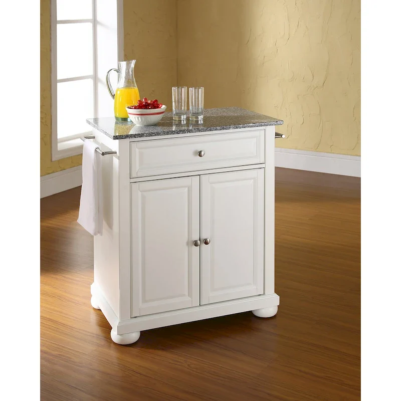 Crosley Alexandria Solid Granite Top Portable Kitchen Island in White Finish - 18 d x 31 w x 33.5 h