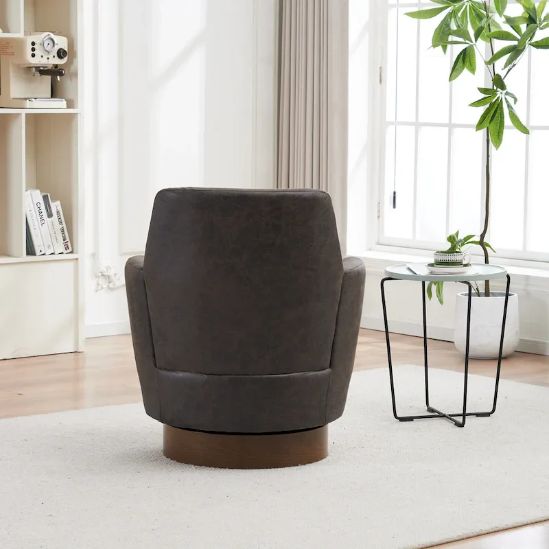 Brown PU Leather 360° Swivel Barrel Chair - Single Seat