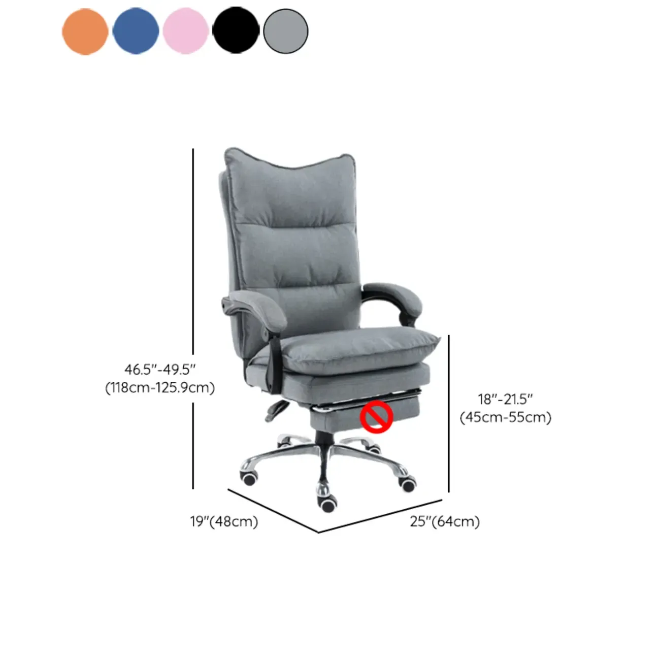 Modern Grey Fabric Office Chair with Footrest