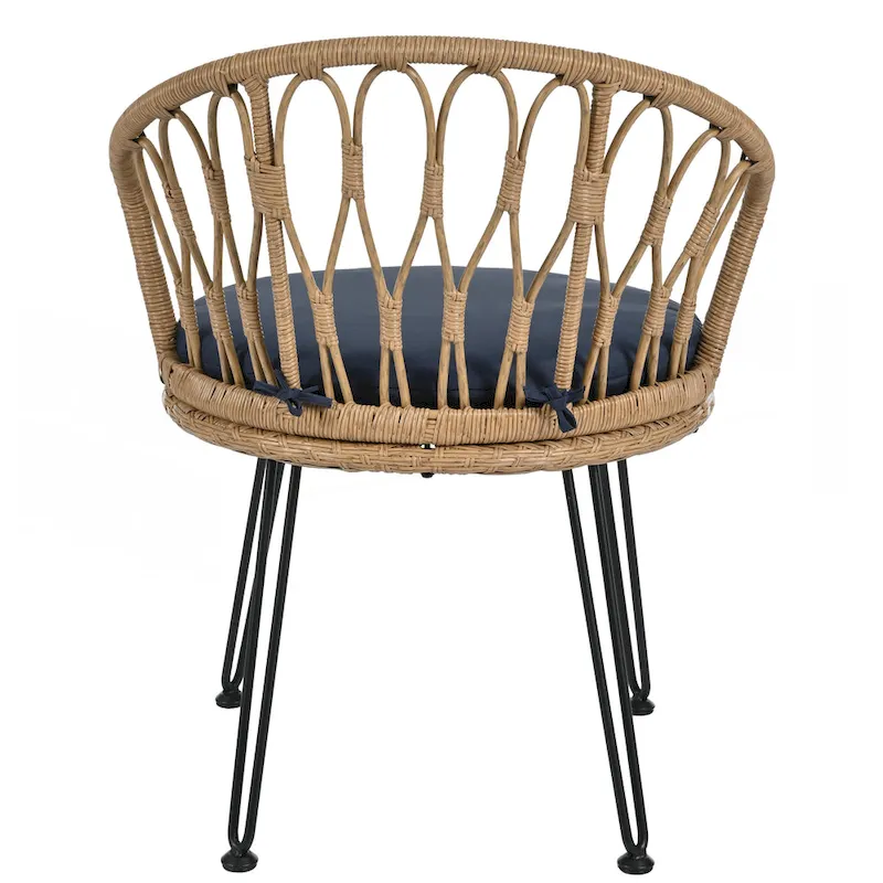 2 Rattan Single Chairs with A Glass Round Table