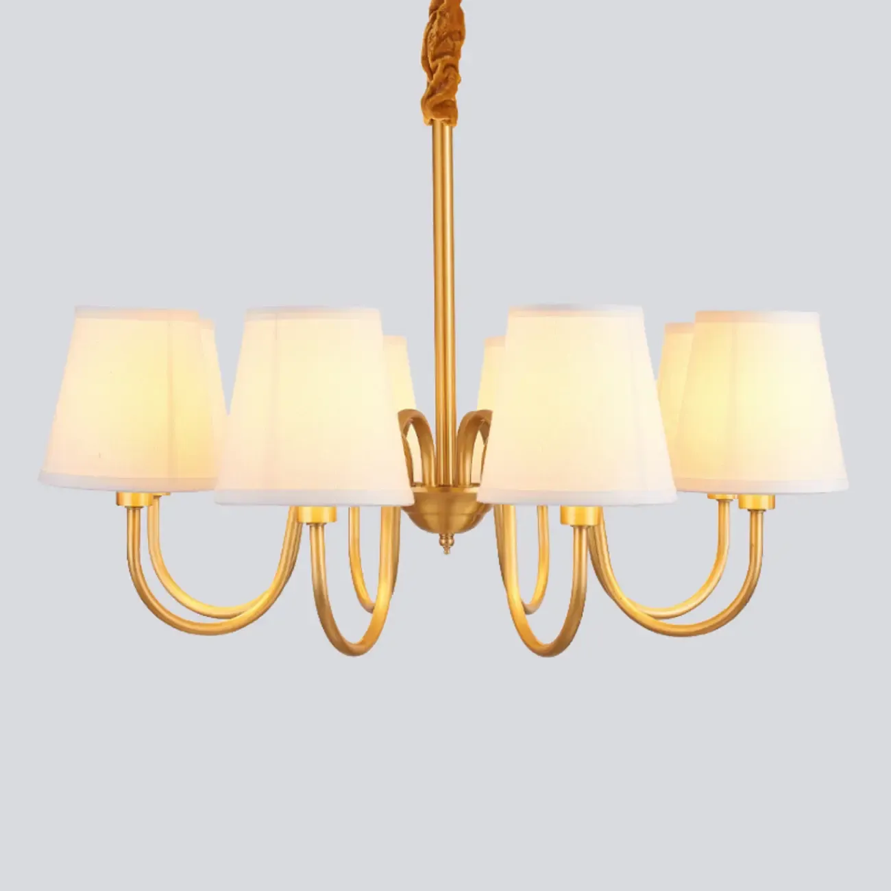 Modern Brass Hanging Chandelier with Fabric Shade