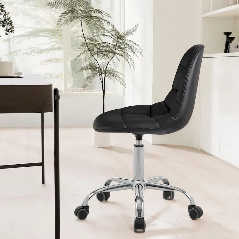 Armless Home Office Chair, Height Adjustable Computer Desk Chair with Wheels
