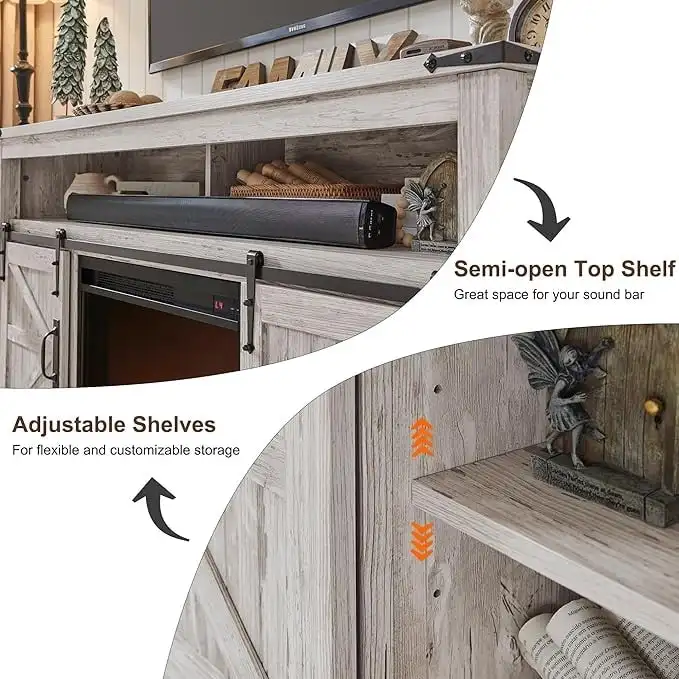 Farmhouse Fireplace TV Stand, Entertainment Center, Media Console