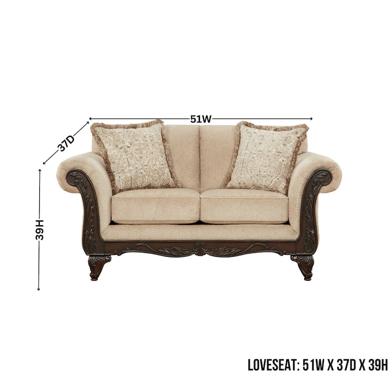 Roundhill Furniture Hernen Carved Wood Frame Loveseat