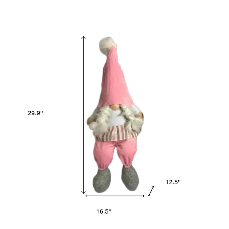 HomeRoots 30  Pink and White Fabric Sitting Gnome - 12.5' X '29.9' X '16.5