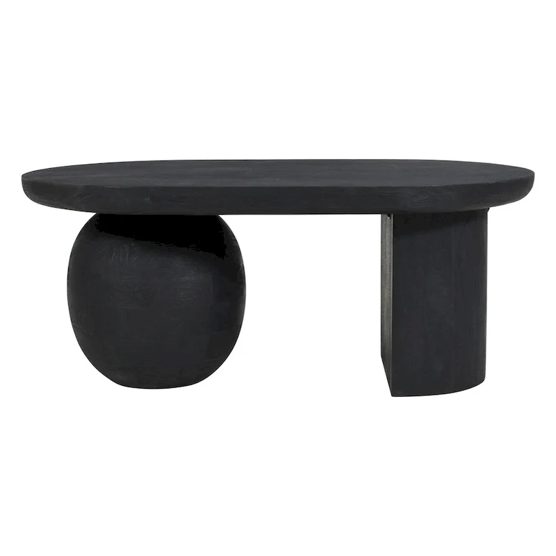 38 Inch Coffee Table, Oblong Mango Wood Top with a Modern Ball Leg