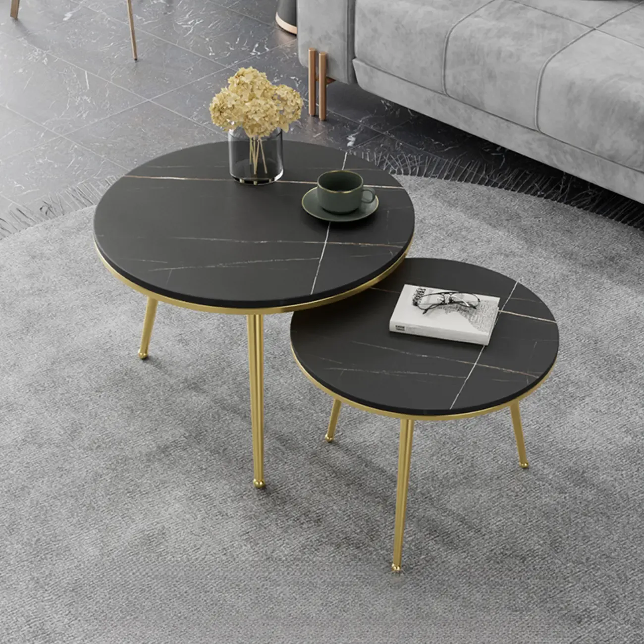 Modern Marble-Top 3 Legs Round Nesting Tables