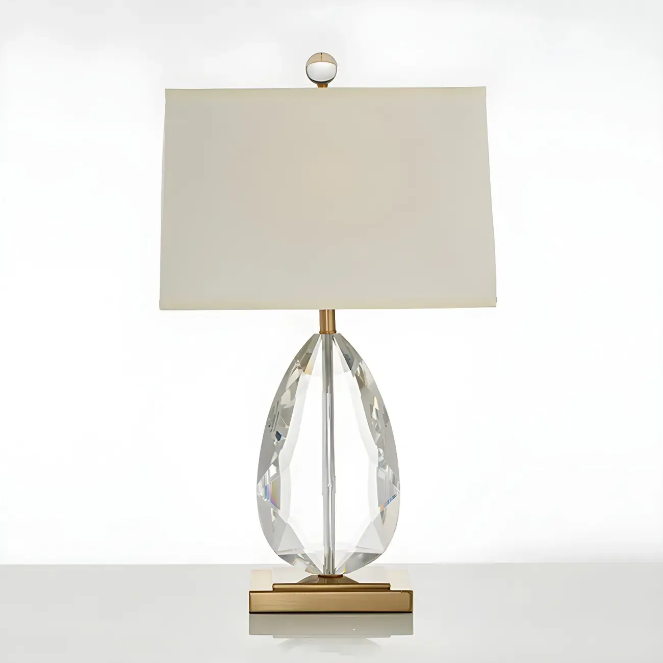 Luxury Crystal Bedside Lamp Beige Rectangle Shade
