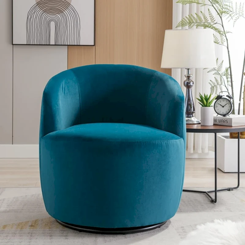 Velvet Fabric Swivel Accent Armchair Barrel Chair With Powder Coating Metal Ring