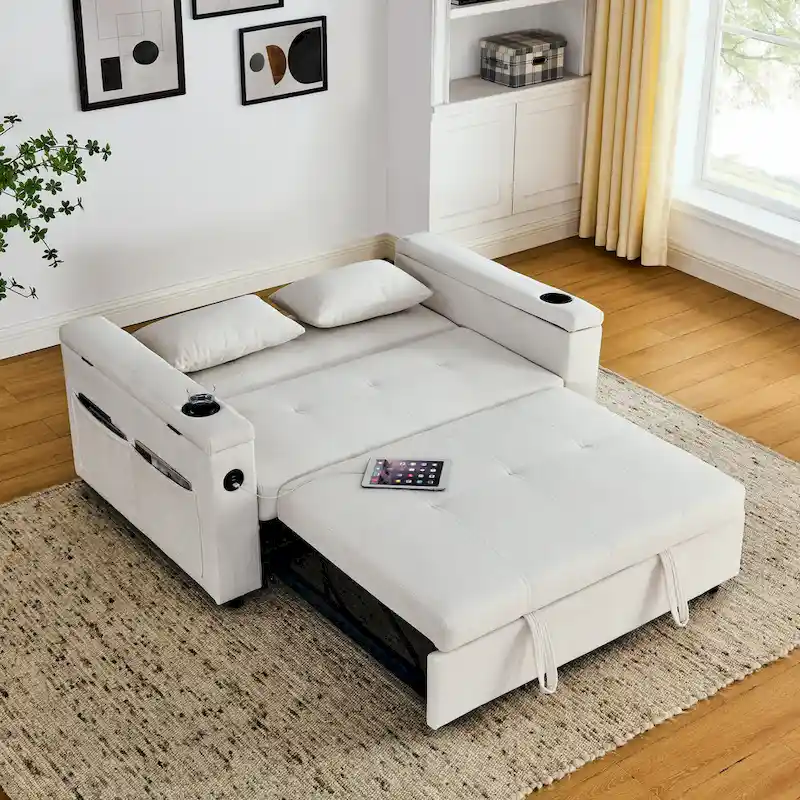 54 Pull-Out Sleeper Sofa Bed Double Seat Recliner Sofa Bed
