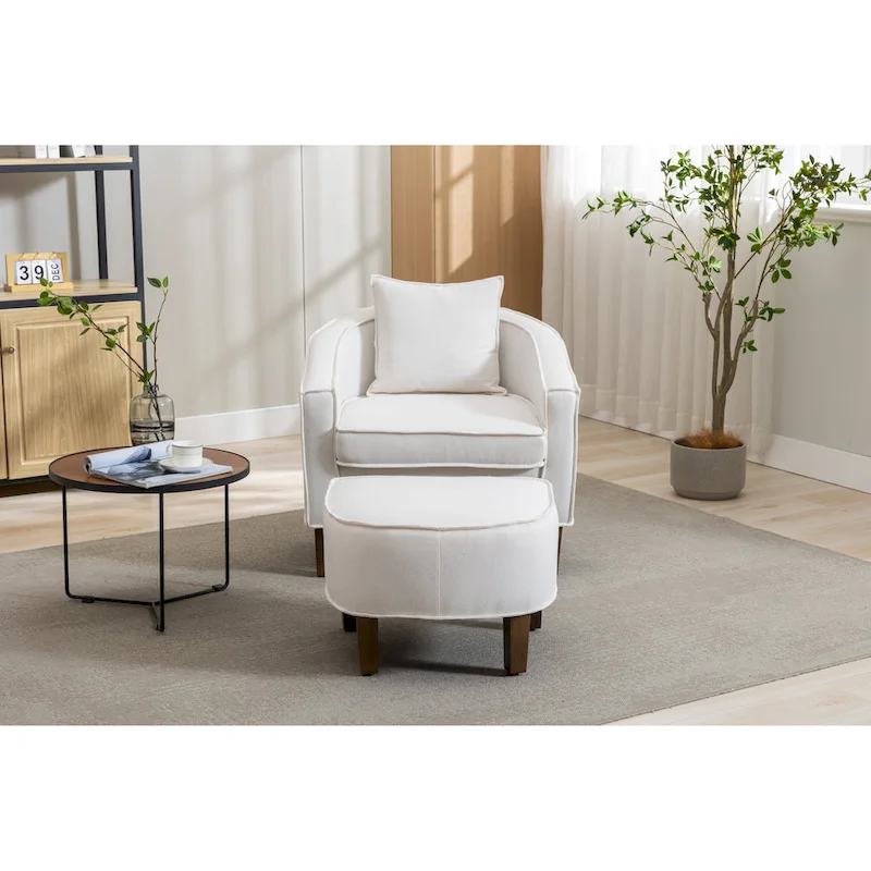 Upholstered Barrel Accent Chair with Ottoman