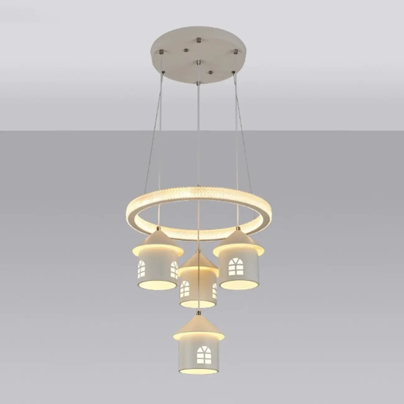 Modern 4-Light LED Chandelier with Unique House Design