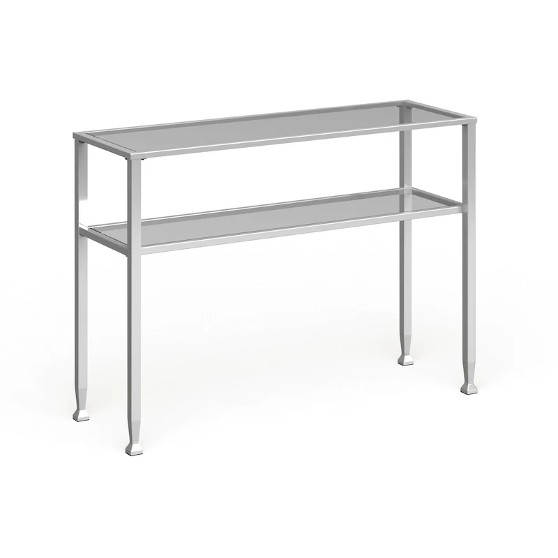 SEI Furniture Price Matte Gold Metal Console Table with Shelf and Tempered Glass