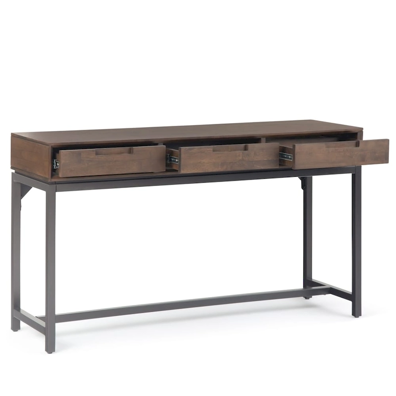 WYNDENHALL Devlin SOLID HARDWOOD and Metal 54 inch Wide Industrial Wide Console Table in Walnut Brown - 54W x 16 D x 30 H