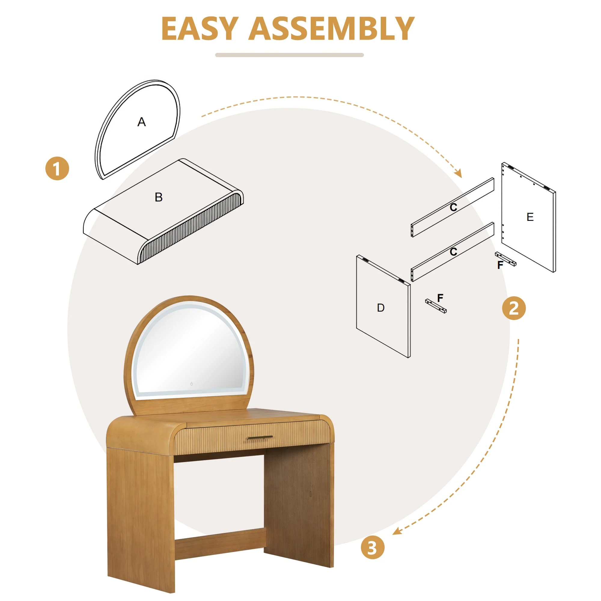 Walker Edison | Modern Reeded Curve Design Makeup Vanity Table