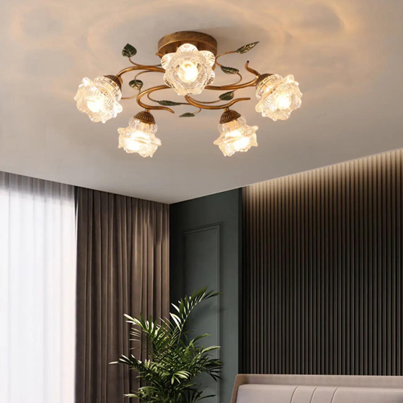 5/9 Lights Crystal LED Semi Flush Ceiling Light for Indoor