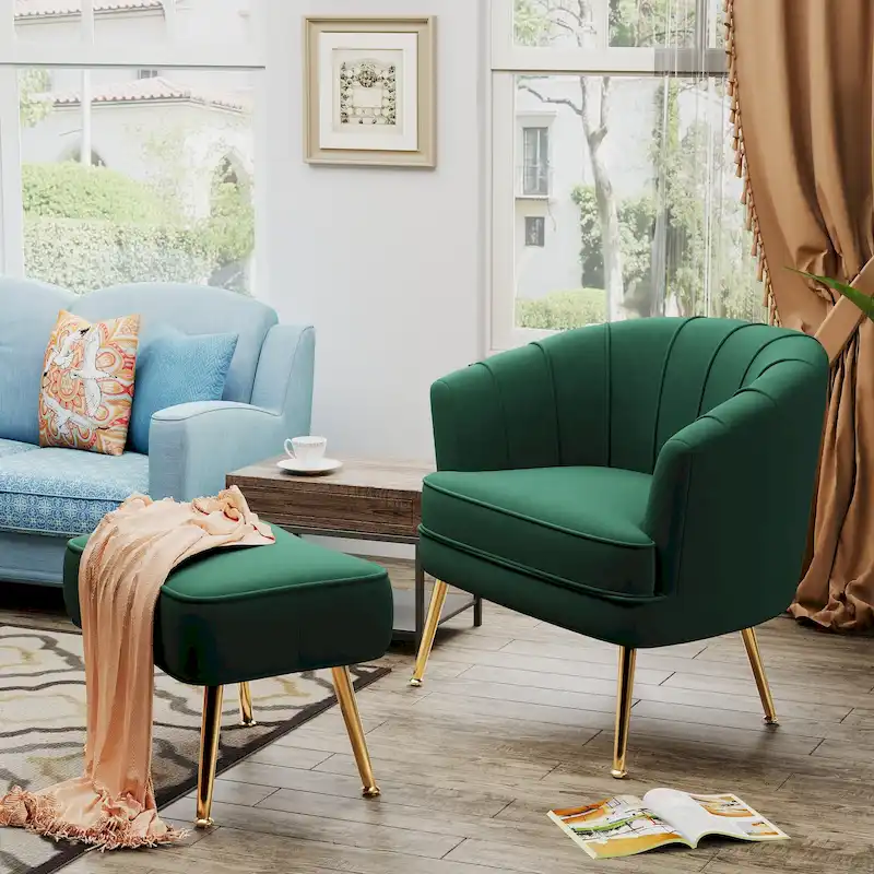 Andeworld Accent Chair with Ottoman, Upholstered Modern Single Sofa Side Chair,Comfy Barrel Club Living Room Armchair