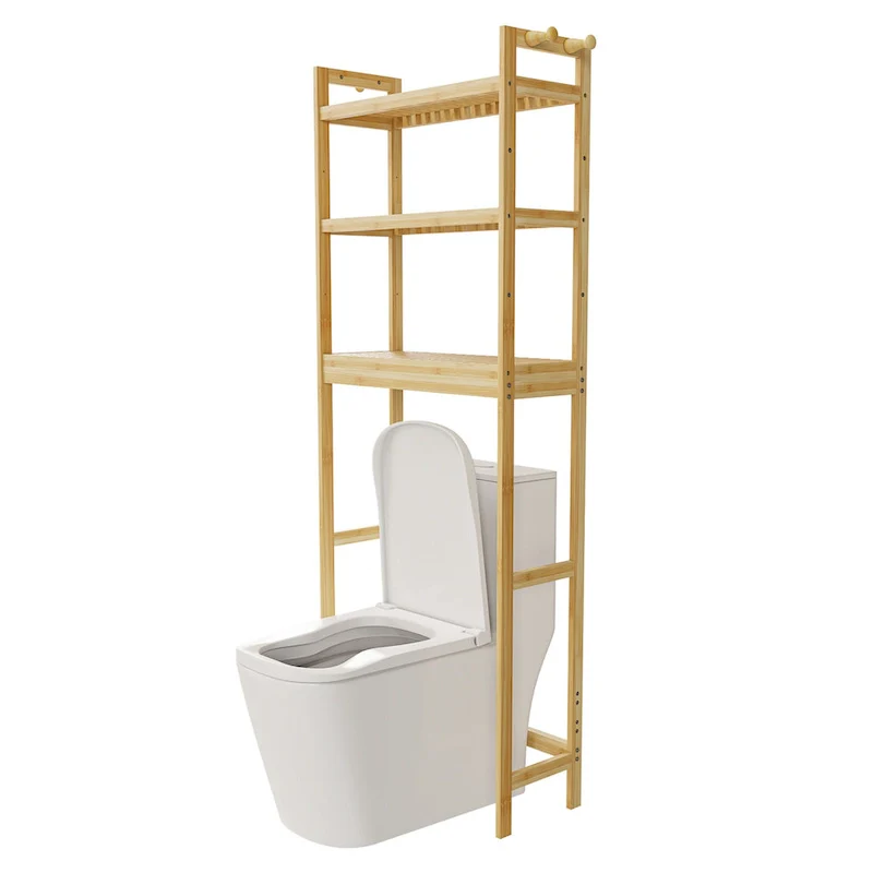 Over Toilet Shelf Space-saving Bamboo Bathroom Cabinet Rack Adjustable