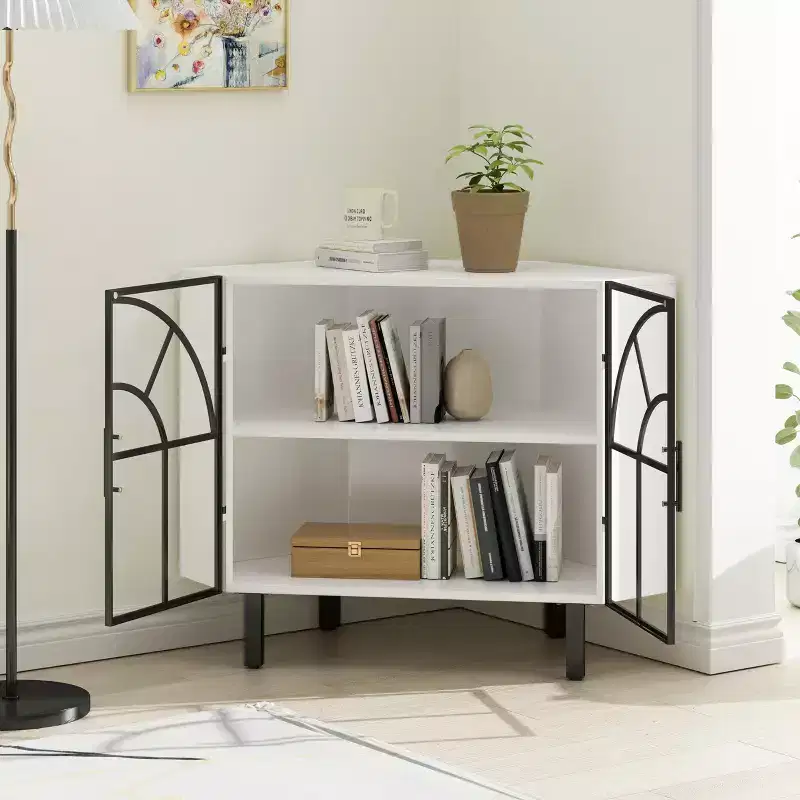 TROPOW White Corner Cabinet,Glass Display Curio Cabinet,Corner Bookshelf Home Bar Furniture for Living Room Bedroom Office Hallway Study,White
