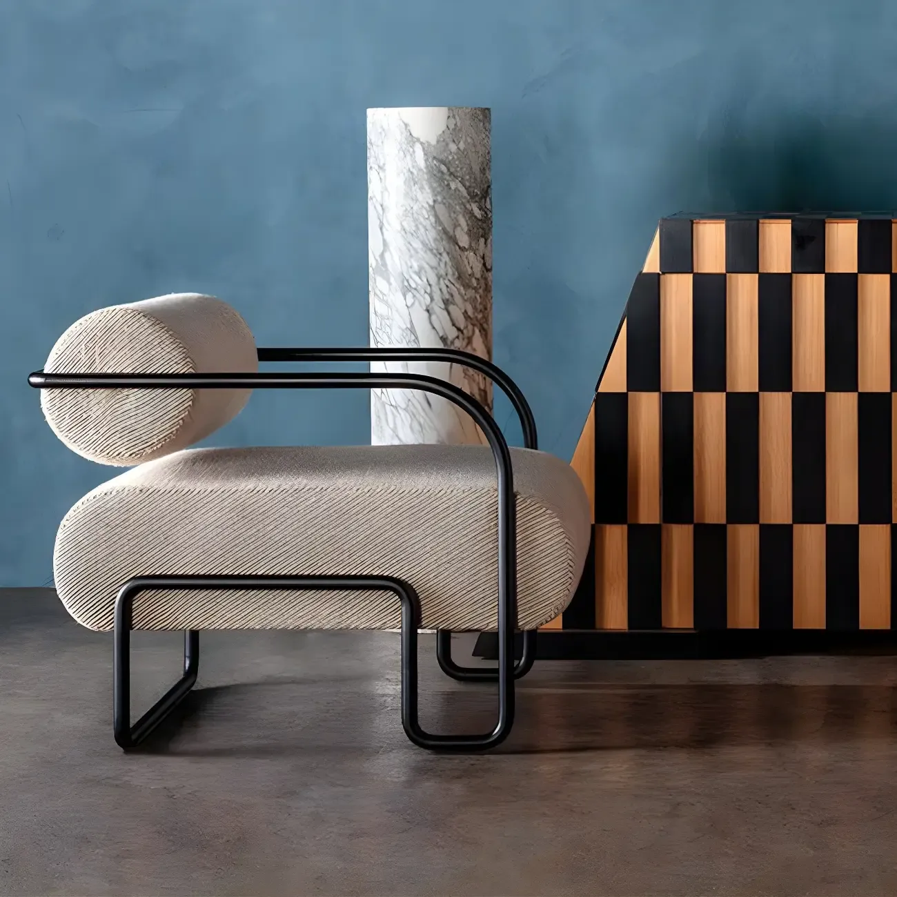 Industrial Leather/Velvet Accent Chair with Metal Frame