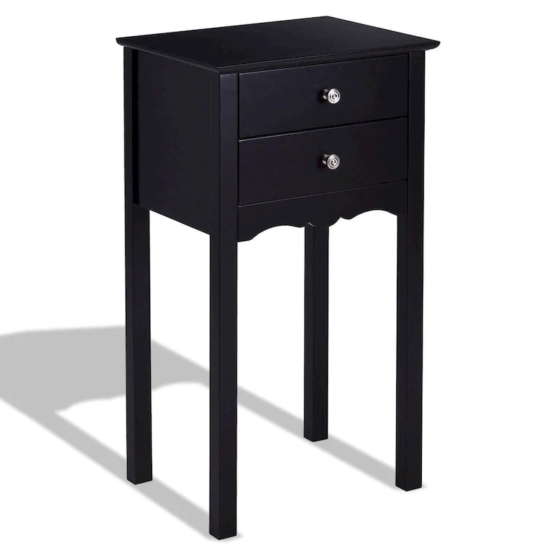 Side Table End Accent Table with 2 Drawers-Black - 16.0 x 13.0 x 30.0 (L x W x H)