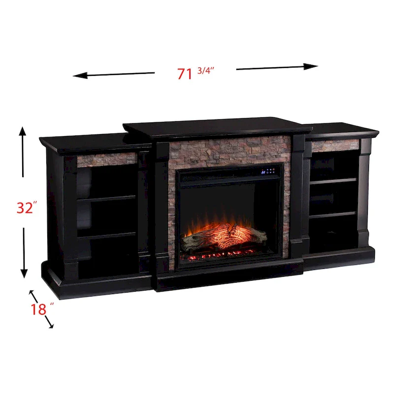 Hay River Black Electric Fireplace with Bookcases