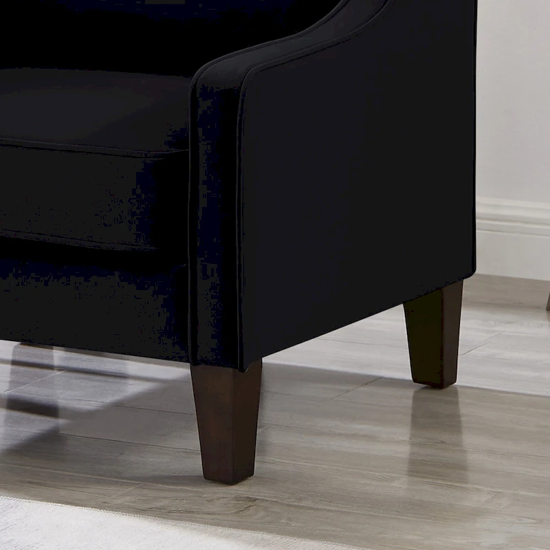Modern Velvet Upholstered Armchair with Wooden Legs