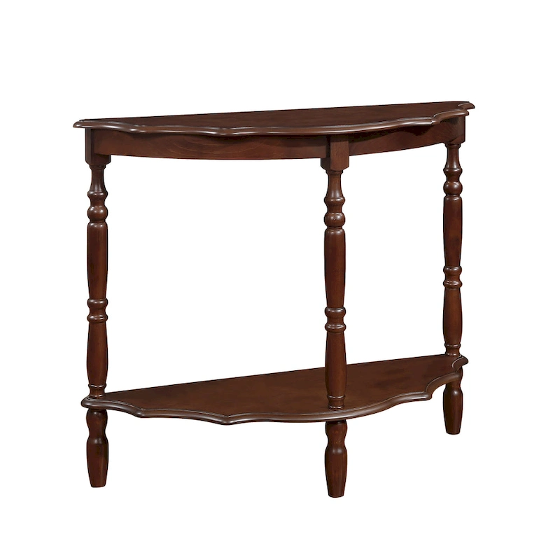 42 Retro Circular Curved Half-Moon Console Table with Cloud Design Top and Open Shelf Solid Wood Frame and Legs