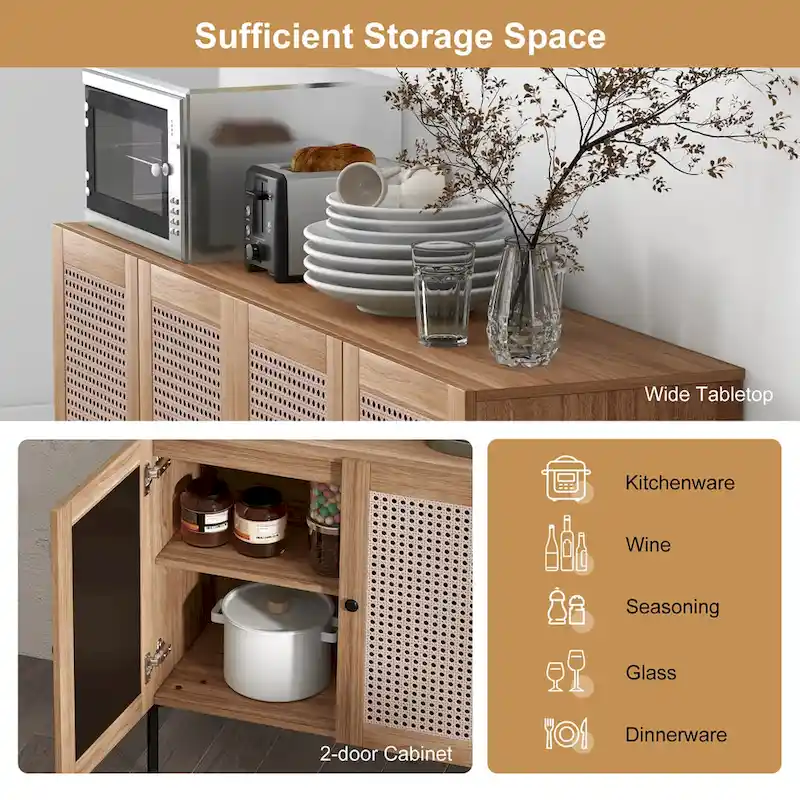 2 PCS Buffet Sideboard Wine Cabinet Cupboard with Adjustable Shelf