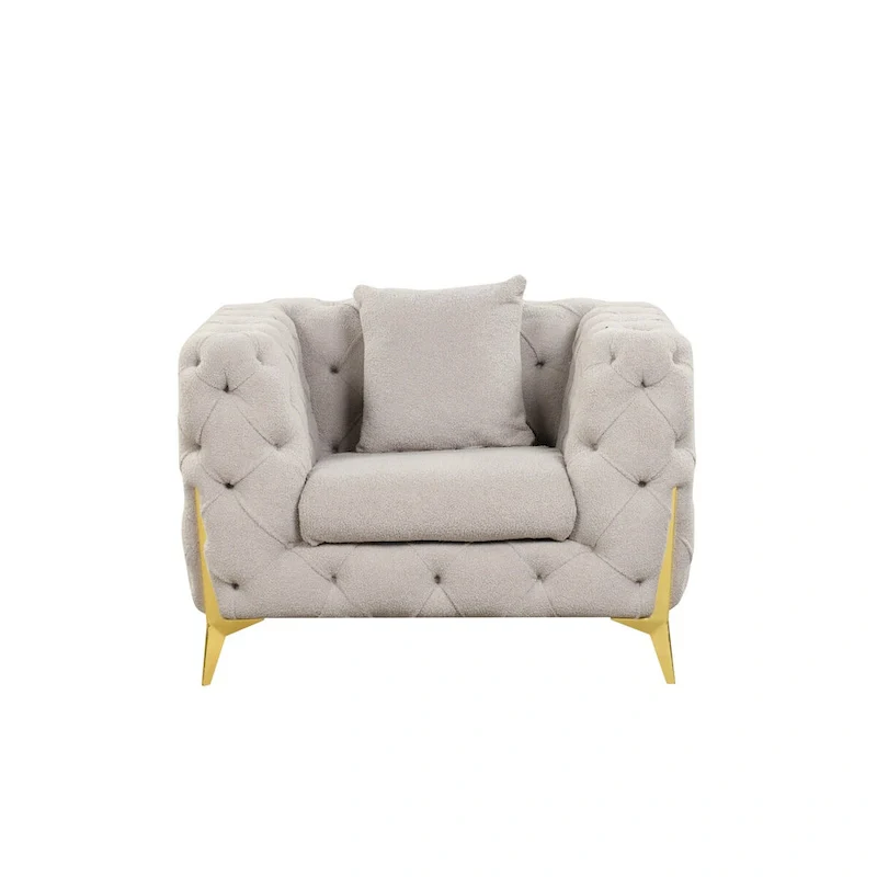 3 Pieces Mid-century Modern Buckle Fabric Living Room Sofa Set Sectional