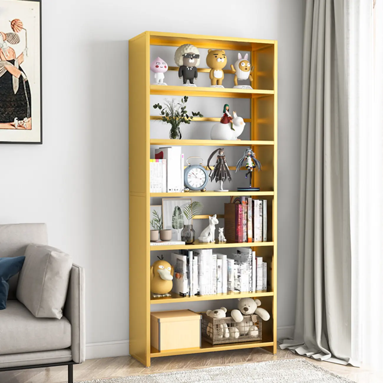 Black Metal 6-Tier Open Back Vertical Bookcase