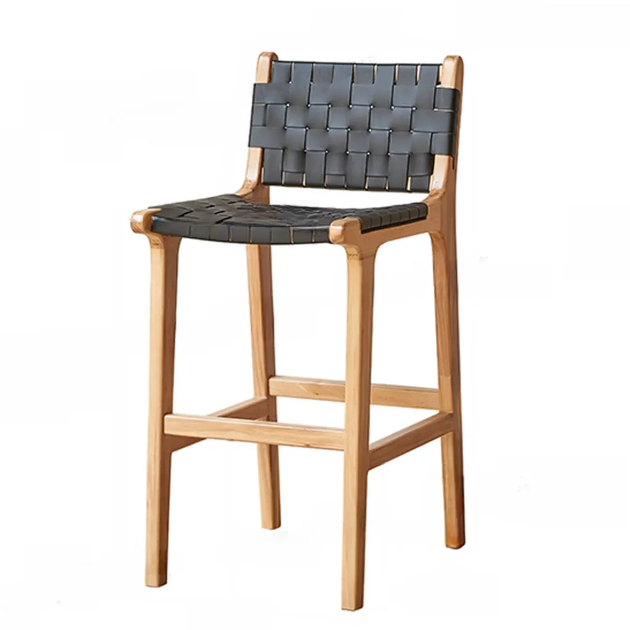 Scandinavian Wooden Ratten Bar Stool