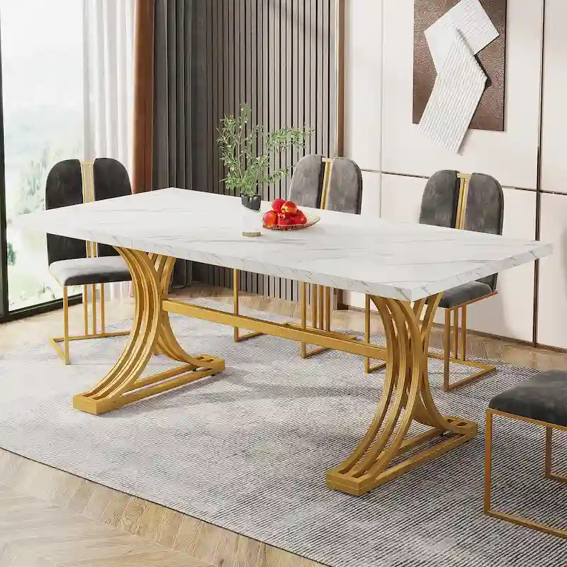 63 Modern Dining Table with Trestles Legs for Kitchen Dining Room