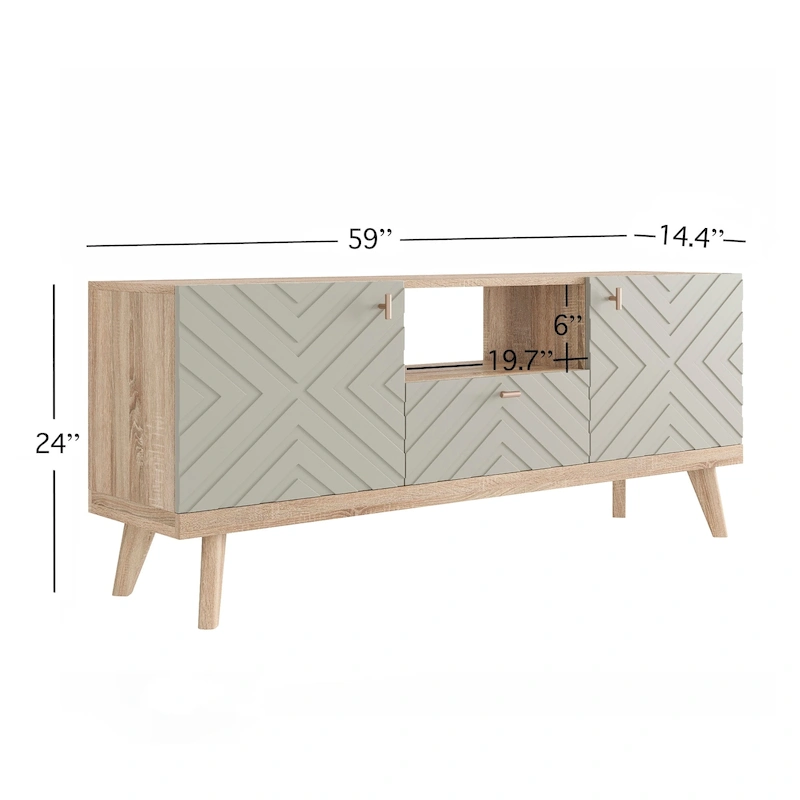 Living Skog Alba Beige TV Stand Console with Drawer Fits TV's up to 65 in. with Wood Legs Mid Century Modern Design