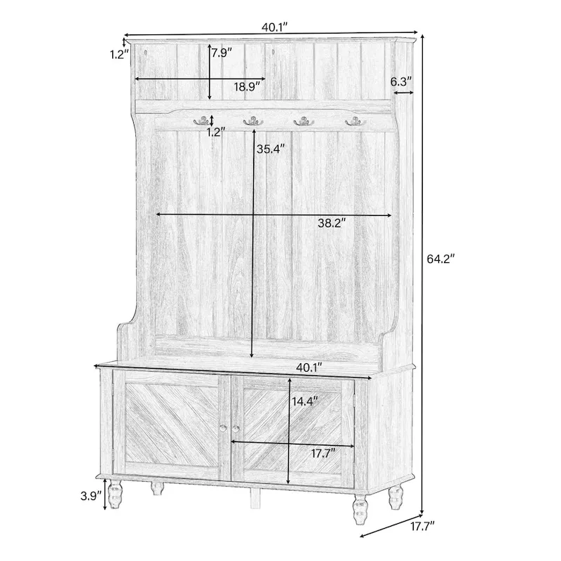 Hall Tree with 4 Hooks