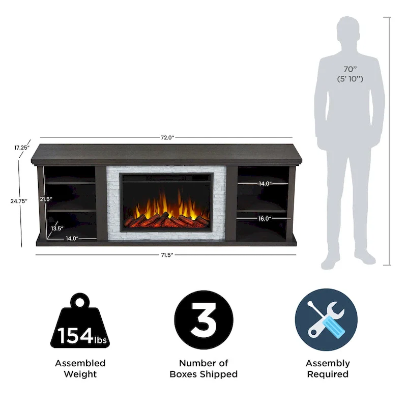 Kenai 72 Electric Slim Fireplace TV Stand in Dark Oak by Real Flame