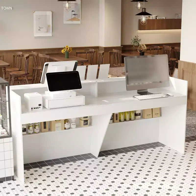 Famapy White Modern Reception Desk Front Counter Desk