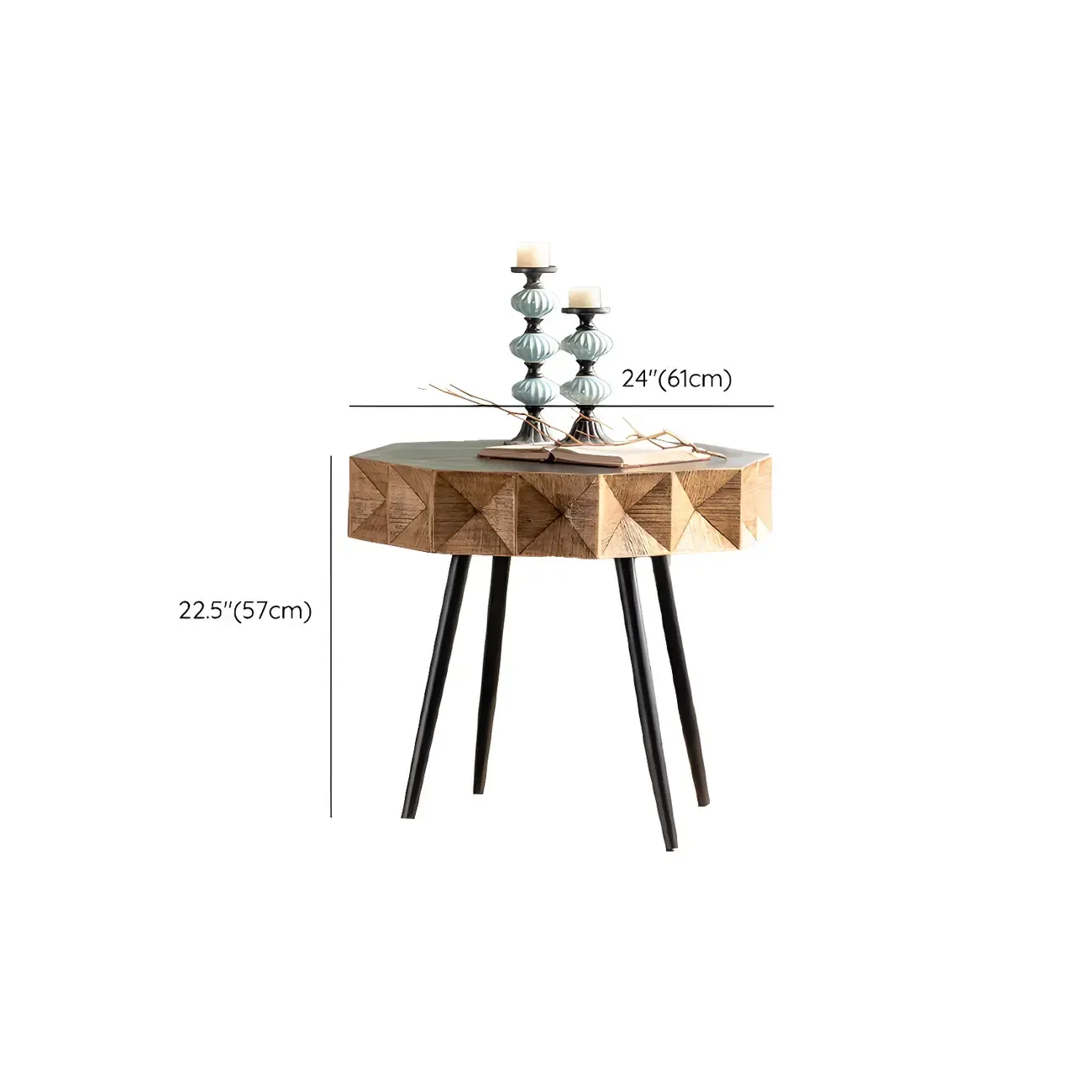 Elegant Geometric Wooden Block Accent Side Table