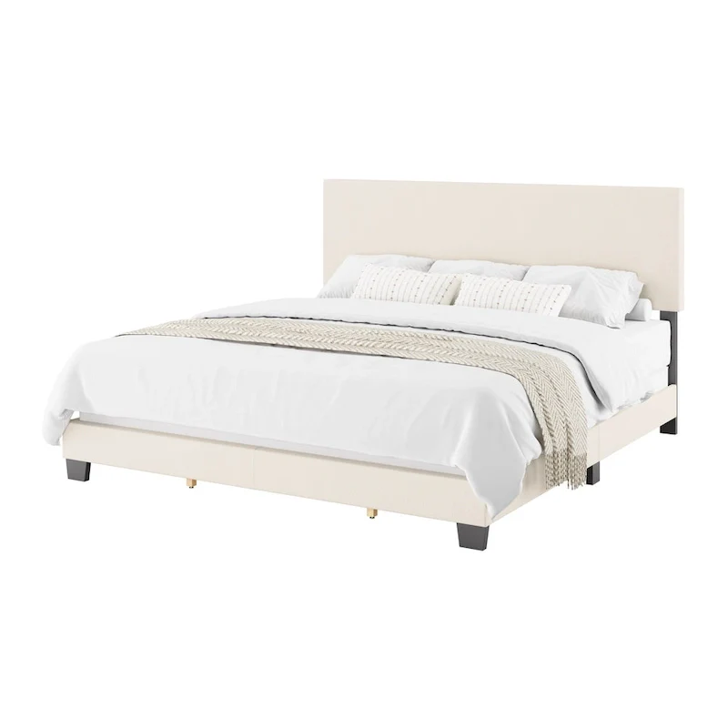 Nova Upholstered Modern Boucle Bed, Box Spring Required