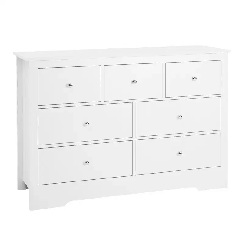 VEVOR 7 Drawer Dresser, Wooden Chest of Drawers with Sliding with Anti-tip Device, Modern Minimalist Dresser Chest, White