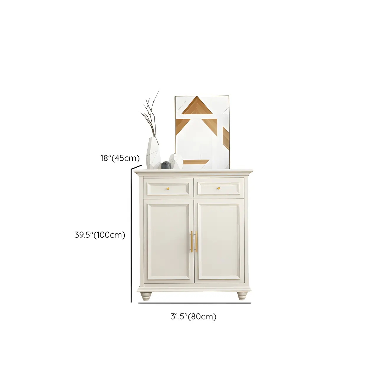 White Wooden Sideboard with 3 Drawers and Cabinets